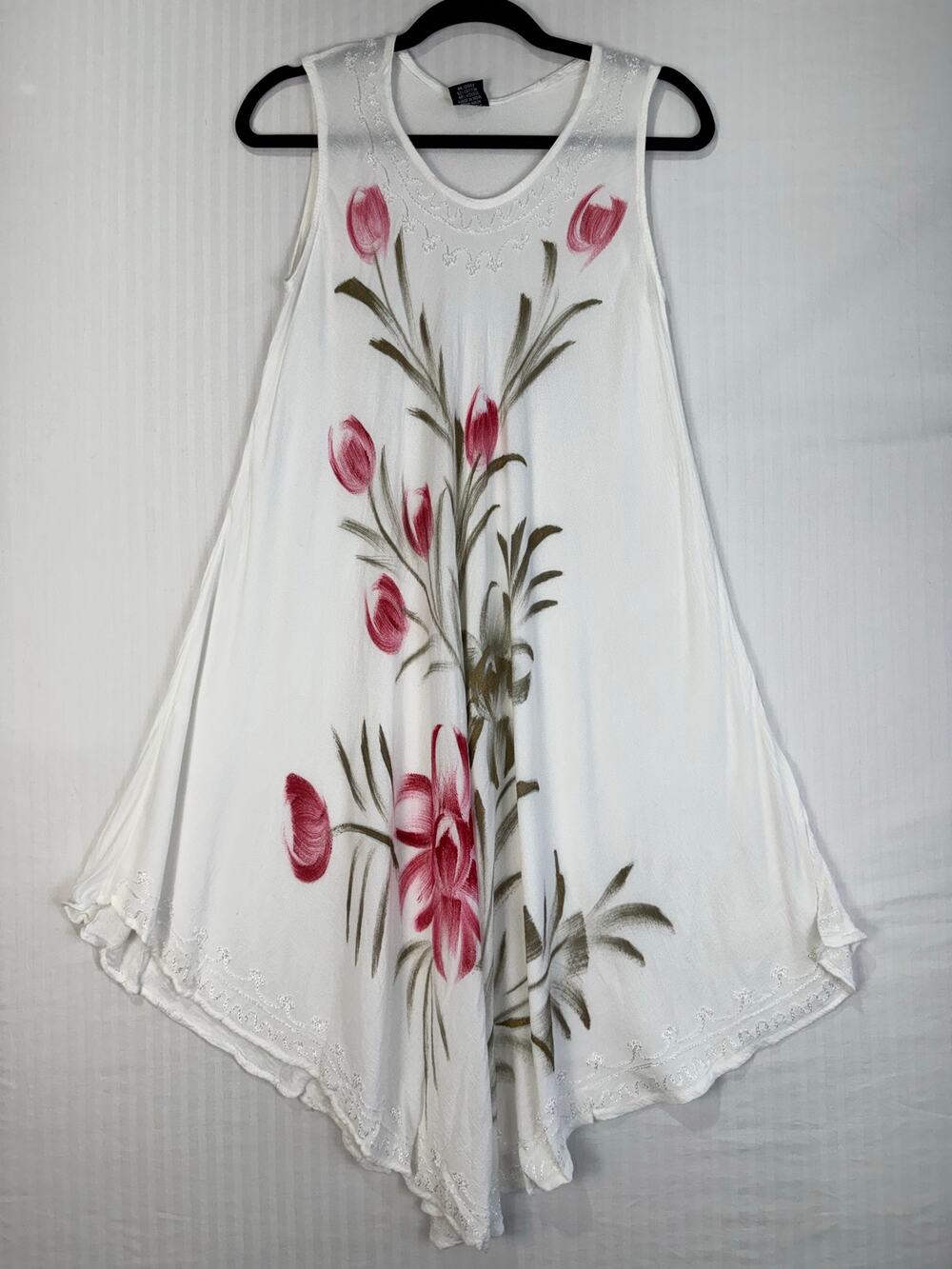 Fashion Force Embroidered White Maxi Dress Tulip  Print Free Size Cover-Up Boho